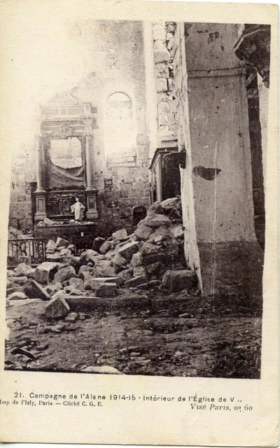 Ww1 / Carte Postale Guerre Militaire / Aisne L'eglise De V.... Voir Cachet
