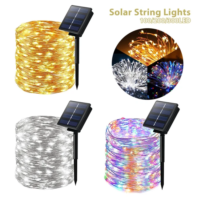 100-300 LED Solar Fairy String Light Copper Wire Outdoor Waterproof Garden Decor