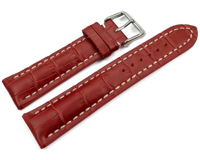 Bracelet De Montre En Cuir Grainé Crocodile Noir - Épais Et Rembourré, Largeurs 19/21/23mm, Neuf étiqueté