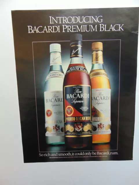 1987 BACARDI PREMIUM BLACK RUM art print ad