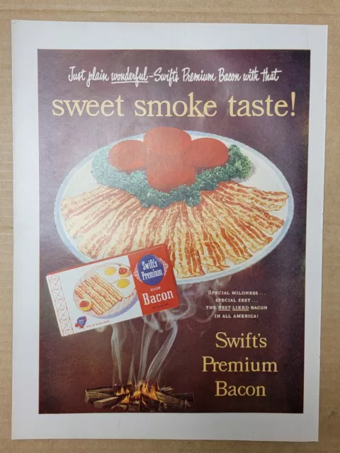 Original Vintage 1950's 1952 Print Ad Swift's Premium Bacon Best Liked Bacon