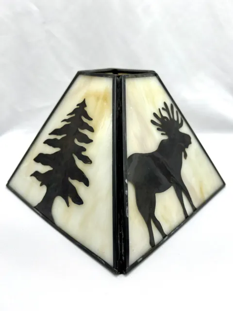 Tiffany Style Lampshade￼ Moose￼ Tree Stained Glass ￼￼￼Metal Lodge Cabin Square