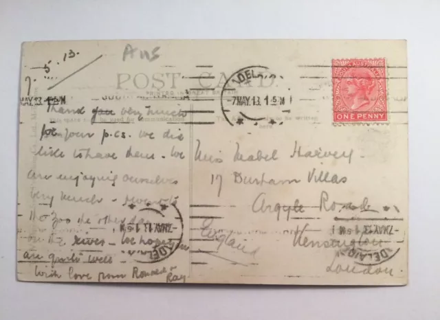 Antique vintage photo postcard Torrens Lake Adelaide SA red one penny stamp 2