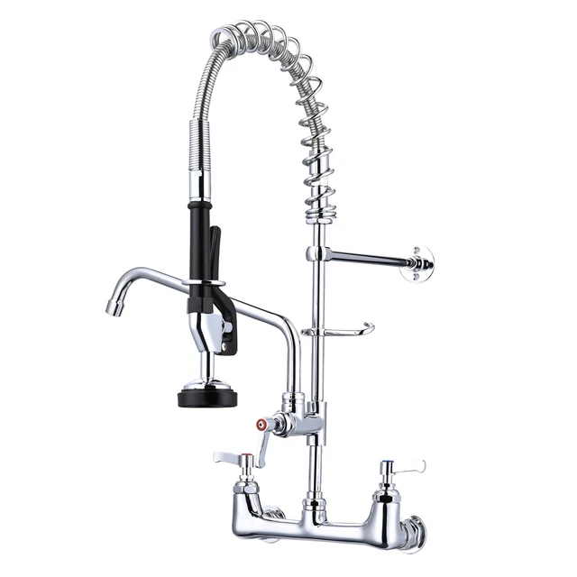 Aquaterior Commercial Kitchen Sink Faucet 26"Height Pre-Rinse Sprayer Wall Mount
