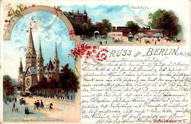 LITHO GRUß AUS BERLIN STADTBAHN 2 BILD COL. 1896