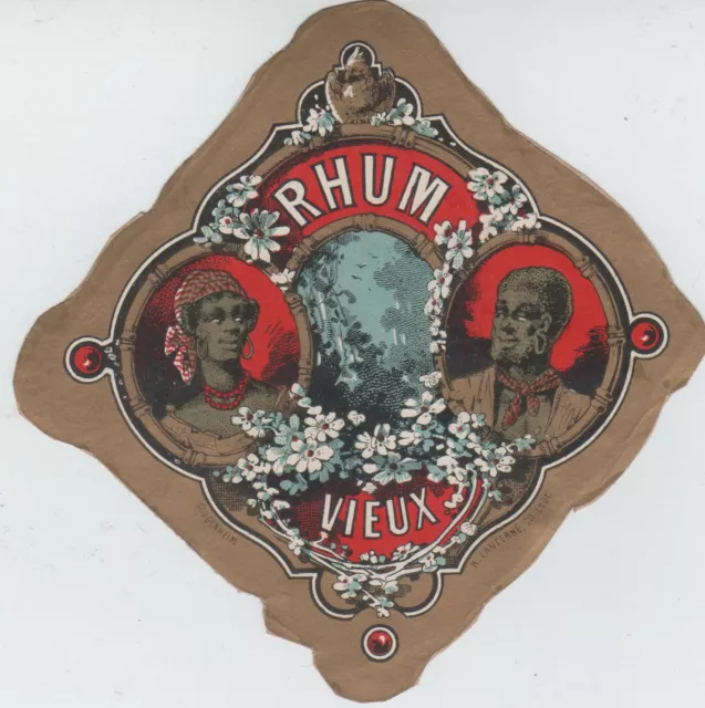 "RHUM VIEUX" Etiquette-chromo originale fin 1800