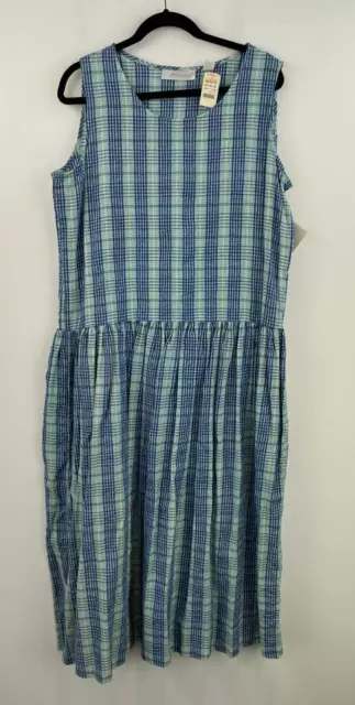 Vtg Lord & Taylor Large Maxi Dress Blue Plaid Pockets Cottage 90's NWT A21-13