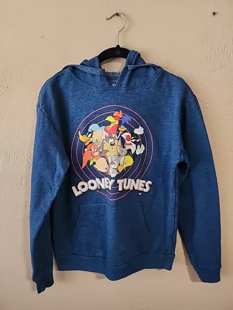 Looney Tunes Bugs Bunny Taz Tweety Authentic Junior Womens Blue Hoodie