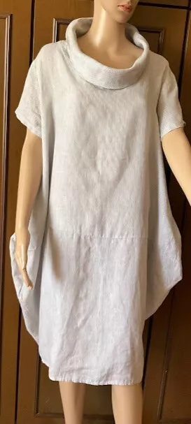 Abito estivo in lino Donna, bianco grigio taglia unica  Linen summer dress Woman