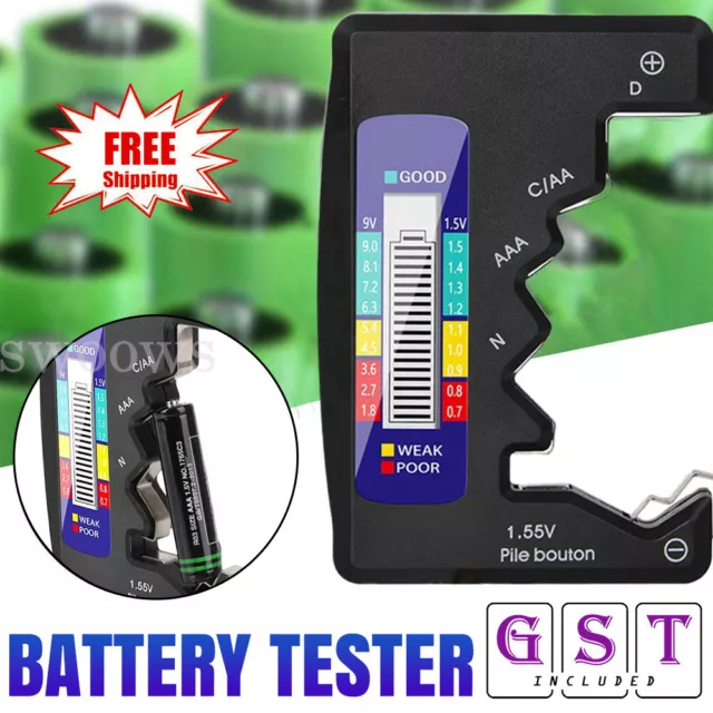 Universal LCD Digital Battery Tester Checker C D N AA AAA 9V 1.5V Button Cell