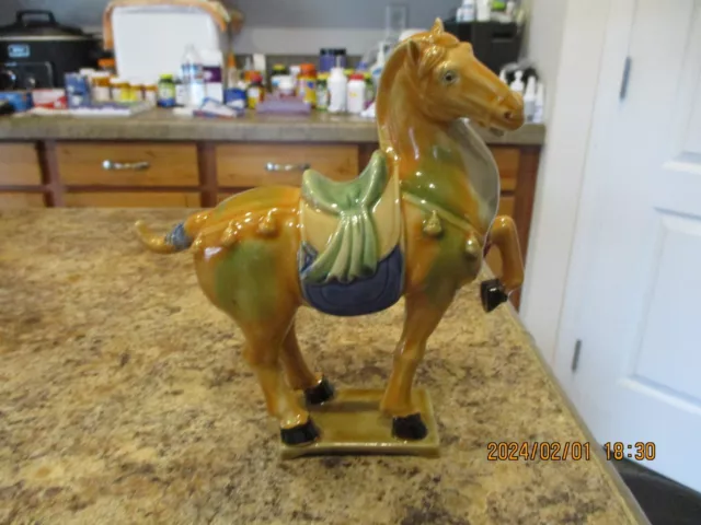 Antique Med 20Th Century Tang Dynasty Style Sancai Glazed Ceramic War Horse Fig.