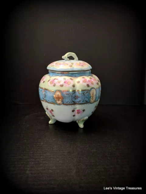 Antique VERY OLD Japan Nippon Biscuit Jar, Cracker Jar, Victorian Hand Painted