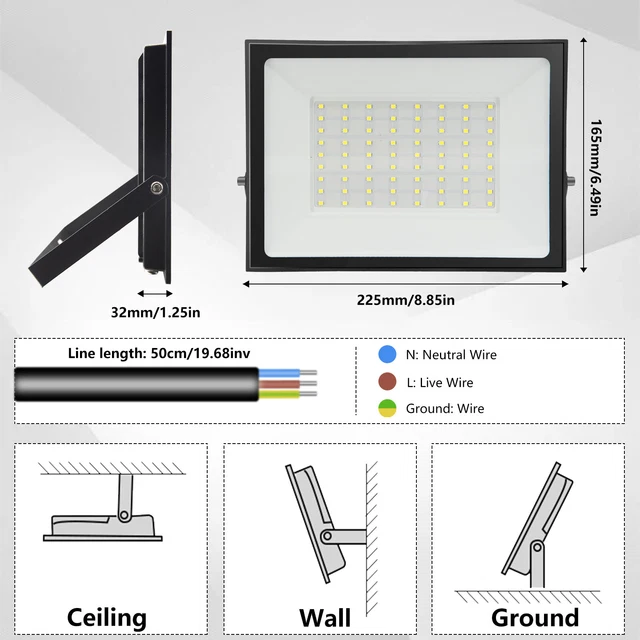 2XLED Fluter Flutlicht Strahler 70W Scheinwerfer Außen Baustrahler Kaltweiß DE 3