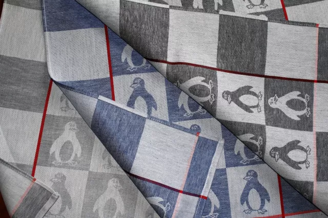 Kracht  Geschirr-Küchen-Trockentuch "Pinguine" Jacquard Halbleinen Grau Blau Rot 2