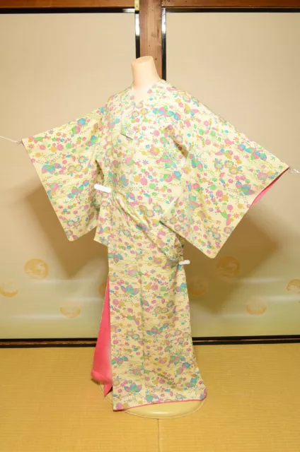 Silk Kimono Komon Women Japanese vintage Robe 148cm /1001