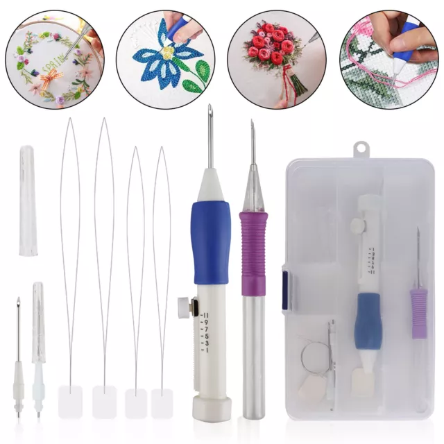 DIY Magic Embroidery Pen Set Punch Needle Stitching Knitting Sewing Tools US