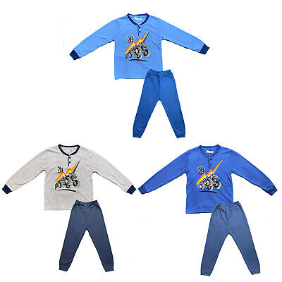 Boys Kids Pyjamas Long Sleeve Top Bottom Set Winter Warm Fleece Cotton Brushed