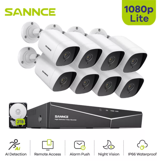 SANNCE 4CH 8CH 1080P Lite DVR 2MP Video CCTV Security Camera System EXIR Outdoor