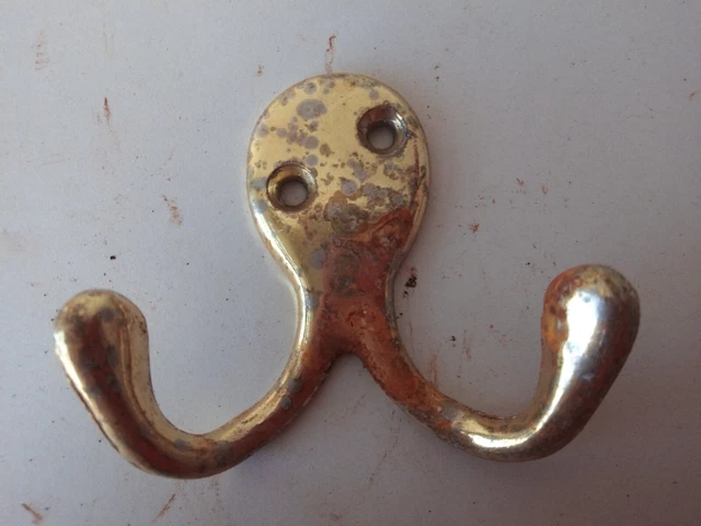 Vintage Double Coat Hooks Hanger - Reclaimed Architectural Salvage - Brass #34