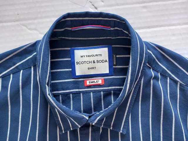 Scotch and Soda Mens Shirt Large Blue Long Sleeve Collar Button Regular Fit