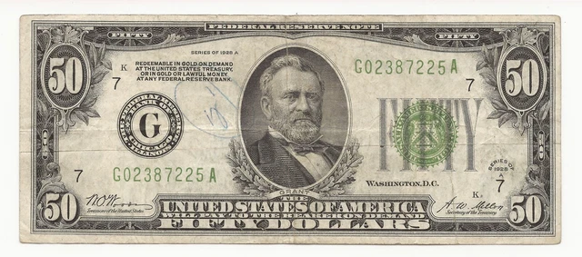 1928-A $50 Dollar Bill Federal Reserve Note FRN Chicago Gold Clause 225A-WFA