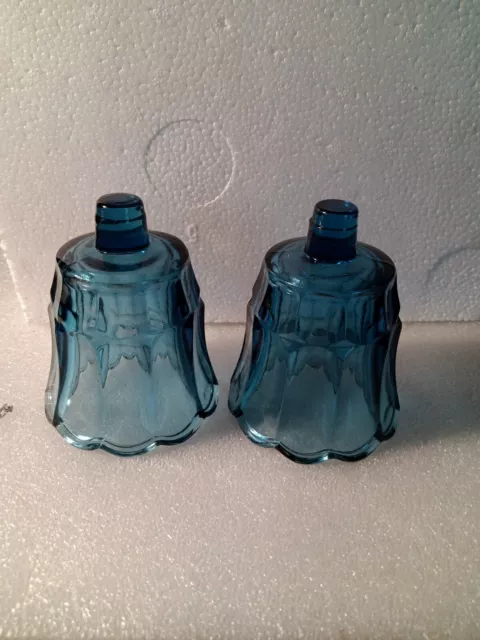 Vintage Pair Blue Glass Peg Votive Cup Candle Holder Ribbed Scalloped Tulip