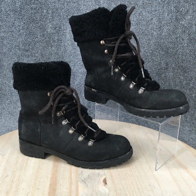 UGG Short Boots Womens 9 Fraser Winter Shearling Mid Calf Lace Up 1018896 Black