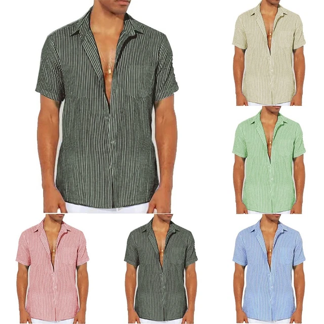 Camicia da uomo traspirante e confortevole in misto cotone misto lino a maniche