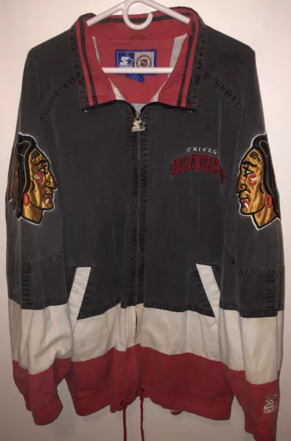 Vtg Chicago Blackhawks NHL Starter Windbreaker/ light Jacket Full Zip Size L