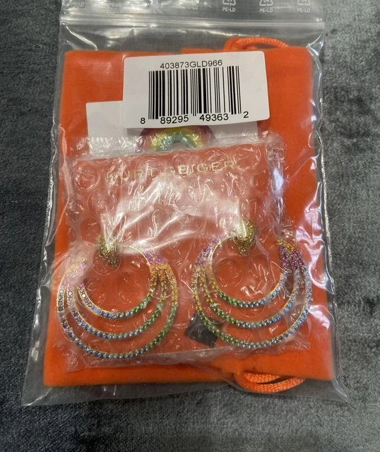 KURT GEIGER LONDON Signature Gold Tone Eagle Multi Crystal Spiral Hoop Earrings 7