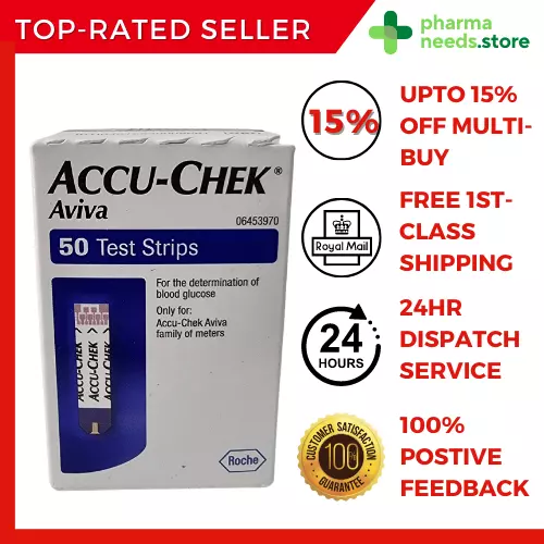 Accu-Chek Aviva Blood Glucose Test Strips. Pack of 50 SEALED. EXPIRY: 03/2025