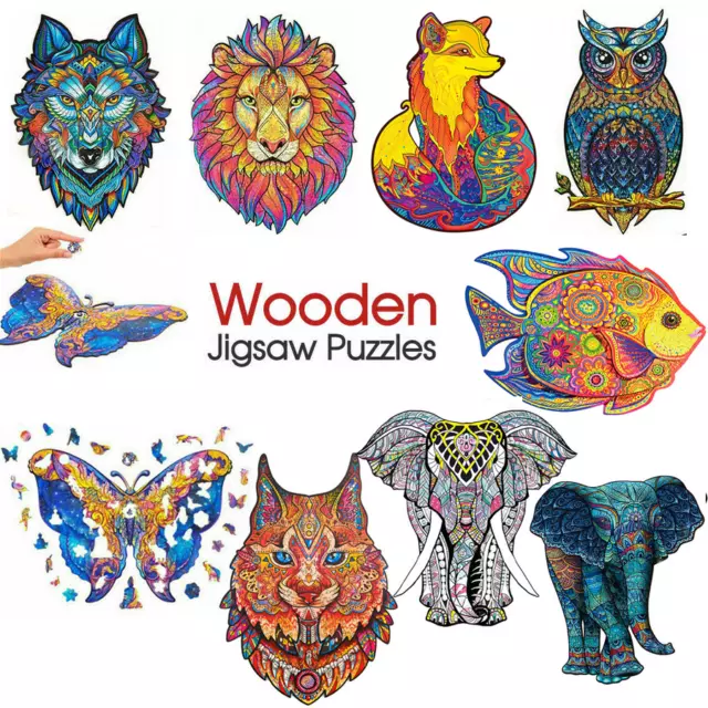 DIY Wooden Jigsaw Puzzles Unique Animal Kids Toy Gift Wall Home Decorate A3-A5