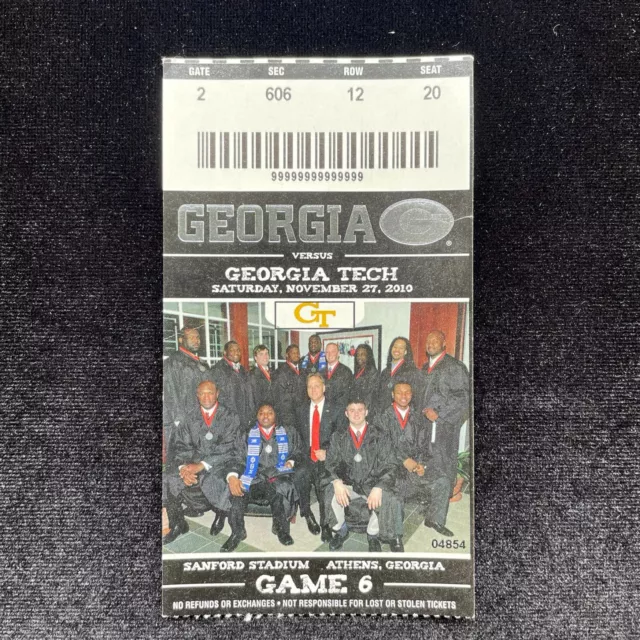 2010 UGA v Georgia Tech Athens Georgia Bulldogs GT Yellow Jackets Ticket Stub