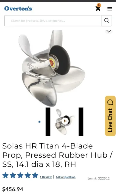 Solas 3553-141 X 18 4 Blade Stainless Prop. New In Box - Yamaha Outboard RH