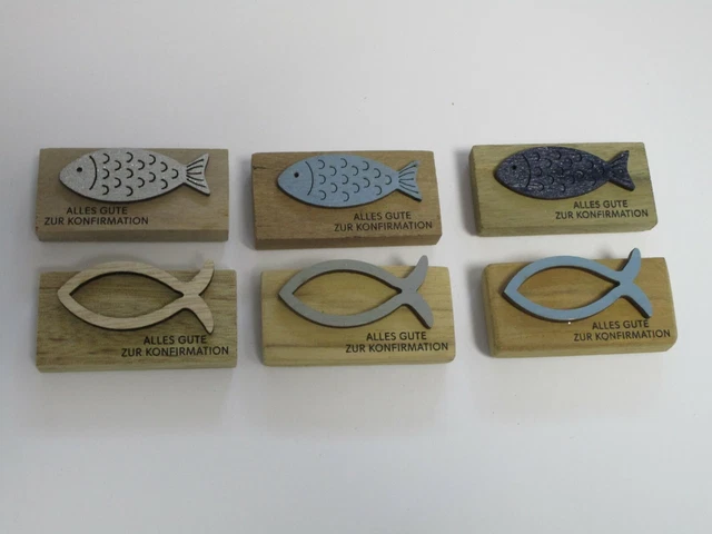 Holzfische Fisch auf Holztafel Tischdeko für Konfirmation verschiedene Motive