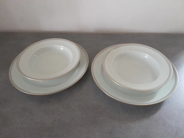 LIMOGES COQUET 1970-DUO Assiette plate creuse-filet gris et dore