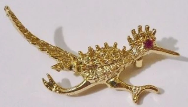 Broche Vintage Petit Oiseau Rouge Avec Cerise Blanche En Relief - Modèle 649 - Occasion Bon état