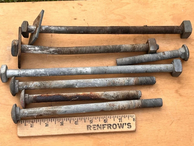 7 ct. Vintage Square Head & Carriage Bolts 5-12" Long- Mixed Styles/Some Bending