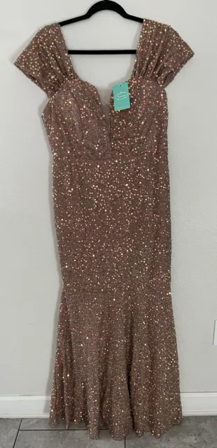 NWT Toleen Prom Dress Sequin Mermaid Formal Evening Gown Size Large Gold/Rose