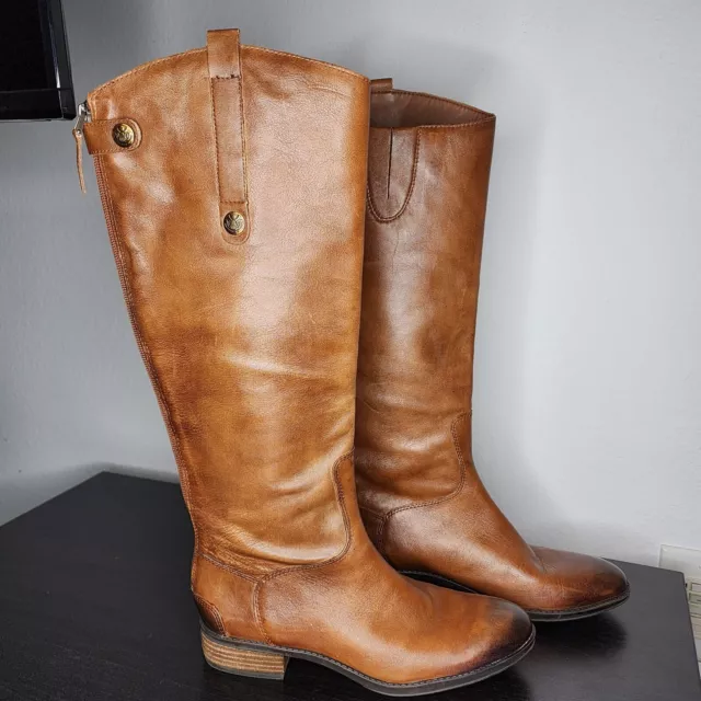 Sam Edelman Mikala Whiskey Block Heel Rounded Toe Zipper Leather Knee High Boots