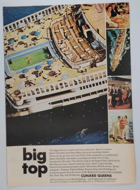 Cunard Cruise Lines Set of 2 1966 Time Print Ads 7.5x11"