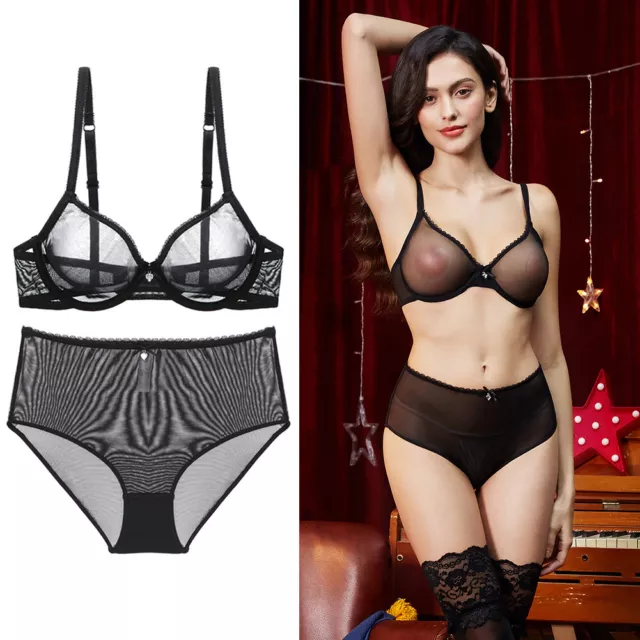 VARSBABY SEXY TRANSPARENT Unlined Bra with High Waist Panty Mesh Sheer  Underwear £14.99 - PicClick UK