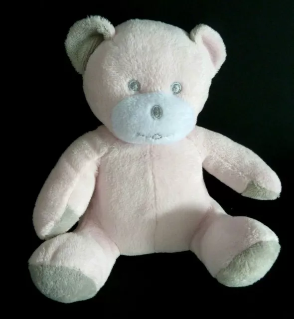 *. DOUDOU PELUCHE MUSTI DE MUSTELA OURS gris blanc rose 17cm assis  ETAT NEUF*