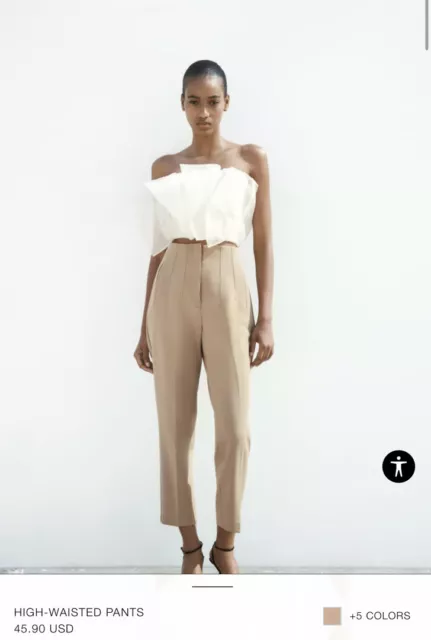 NWT Zara high waisted rise pants bloggers favorite size S Small Cream