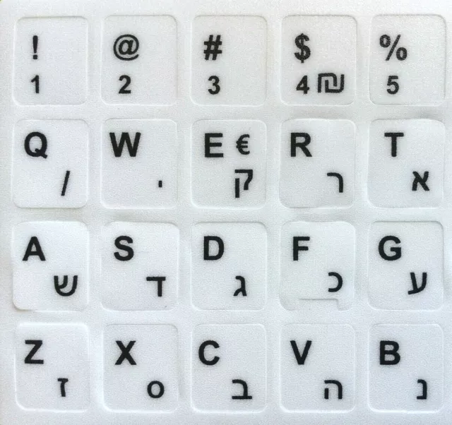 Black Letters HEBREW English Keyboard Sticker White for Laptop PC Fast Post