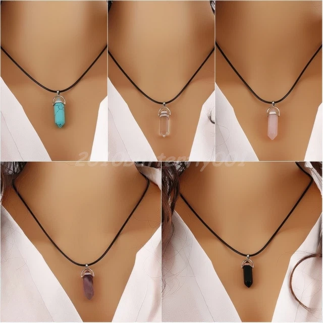 Natural Quartz Crystal Stone Point Chakra Healing Gemstone Pendant Necklace Gift