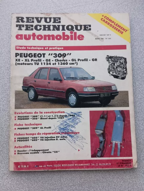 Rta Revue Technique Automobile N525 Peugeot 309 Xe Xl Tu 1124 1360 Cm3 Gl Gr