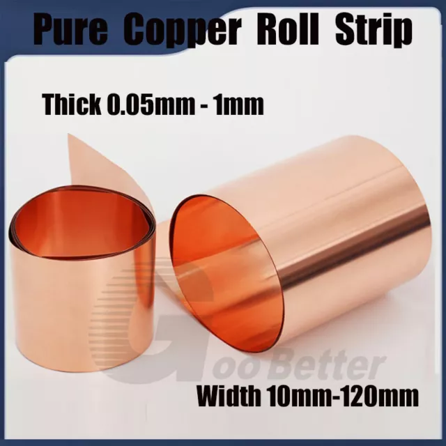 Pure Copper Sheet Roll Strip Metal Foil Thick 0.05-1mm Width 10-120mm Per Meter