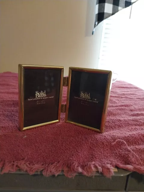 Dual Picture Frames Solid Brass Vintage 2 1/2 By 3 1/2