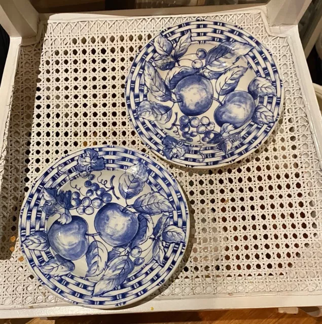 DECORATIVE DISHES X 2-BLUE & WHITE HAMPTONS THICK NEW-DIAM 24cm MADE IN ITALY